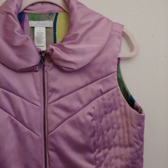 JH Collection Lilac Full Zip Silky Vest With Pockets M Collar - Picture 3 of 11